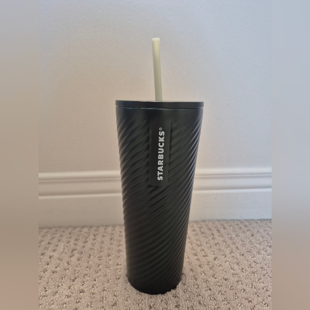 Starbucks Dark Forest Green Swirl Stainless Steel Cold Venti Cup Tumbler NEW
